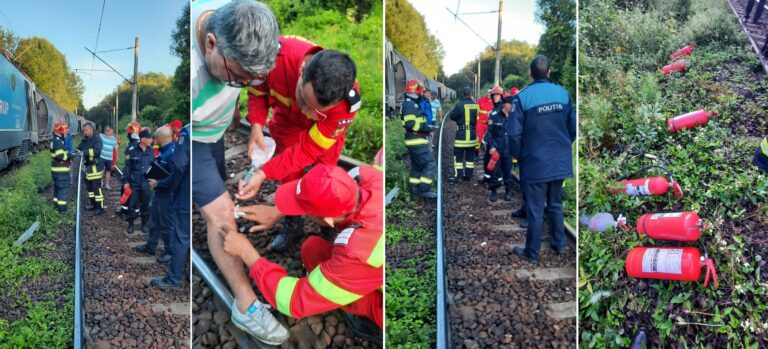 INCENDIU la locomotiva unui tren marfar care transporta grâu, între Simeria și Petroșani