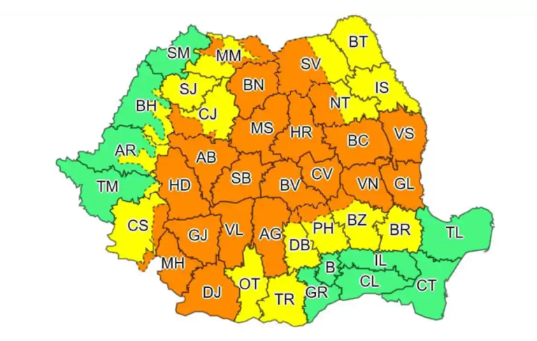 COD PORTOCALIU: Ploi abundente, averse torențiale în județul Hunedoara