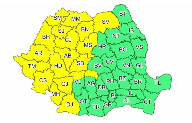 COD GALBEN: Ploi torențiale, vijelii și grindină în județul Hunedoara, până marți dimineața
