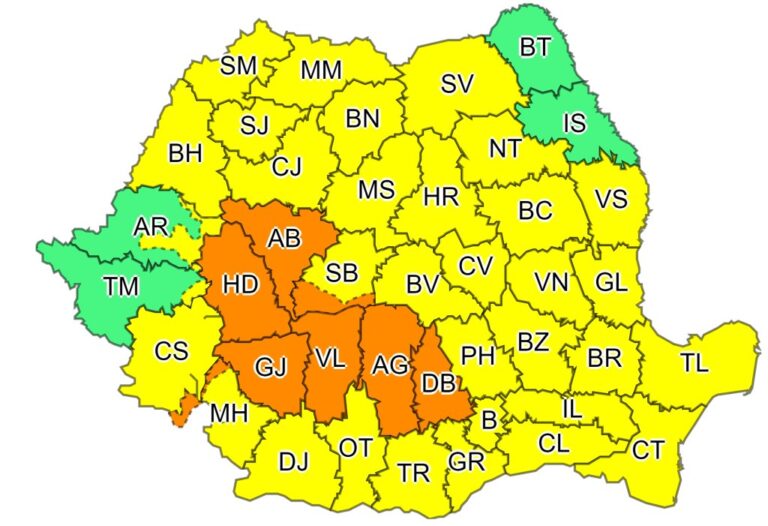 Luni și marți, PLOI TORENȚIALE în județul Hunedoara, COD PORTOCALIU