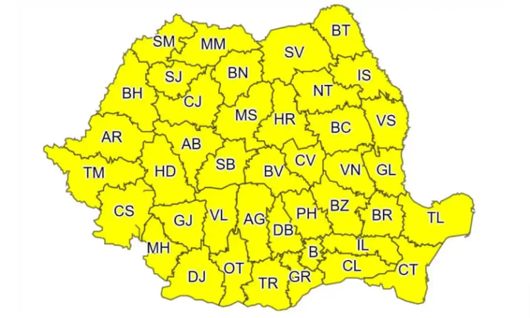 COD GALBEN de ploi torenţiale în toată România, în acest weekend. La munte va fi lapoviţă