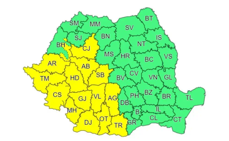 Ploi și furtuni în județul Hunedoara, COD GALBEN de vijelii și grindină