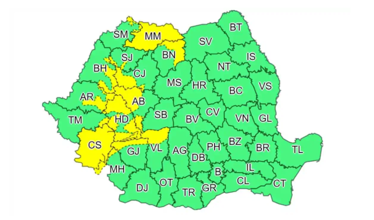 COD GALBEN de ploi în aproape tot județul Hunedoara. Până când durează avertizarea meteo