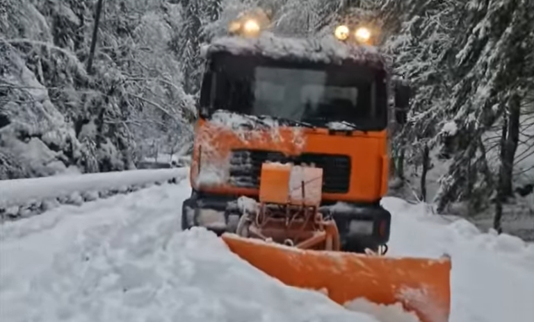 DRUM NAȚIONAL ÎNCHIS în județul Hunedoara. Copaci căzuți pe carosabil din cauza zăpezii – VIDEO
