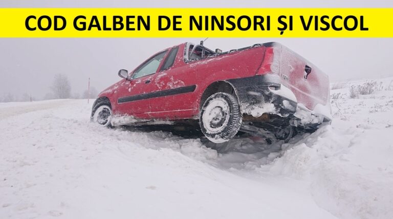 COD GALBEN de ninsori și viscol. Rafale de până la 90 km/h, până vineri dimineața, în aproape tot județul Hunedoara