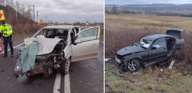 IMPACT FRONTAL VIOLENT între două autoturisme, trei victime la spital. Circulație blocată între Simeria și Hațeg