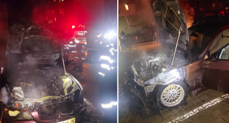 SUSPECT: BMW ÎN FLĂCĂRI, pe o stradă din Deva. Cauzele incendiului sunt NECUNOSCUTE – VIDEO
