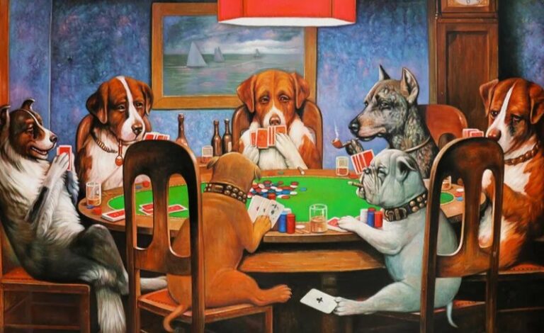 O cacealma scăpată de sub control. Dogs playing poker