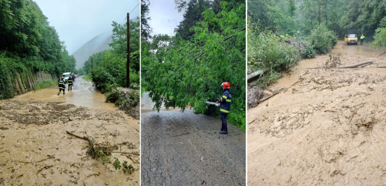 Ploile torenţiale au blocat mai multe drumuri din judeţul Hunedoara. Intervenţii ale pompierilor